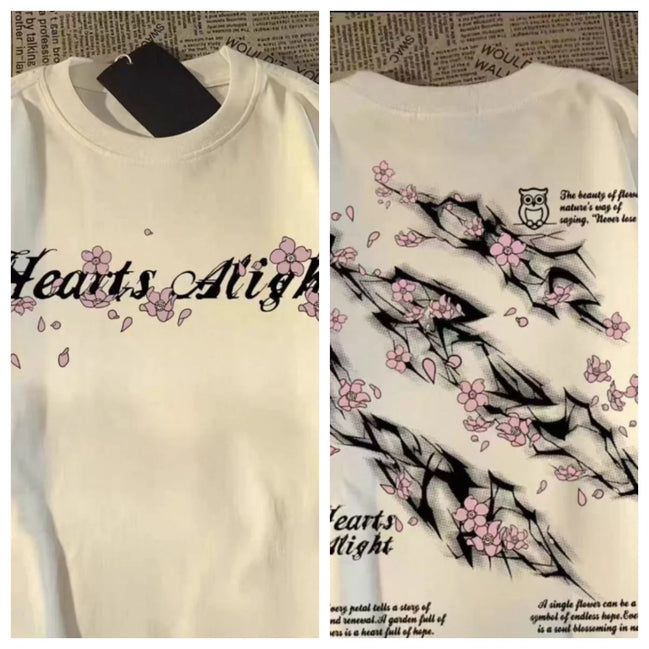 Lightning Petal Printed Short Sleeve T-Shirt Men's and Women's Loose High Street Street Trend Brand Clothes