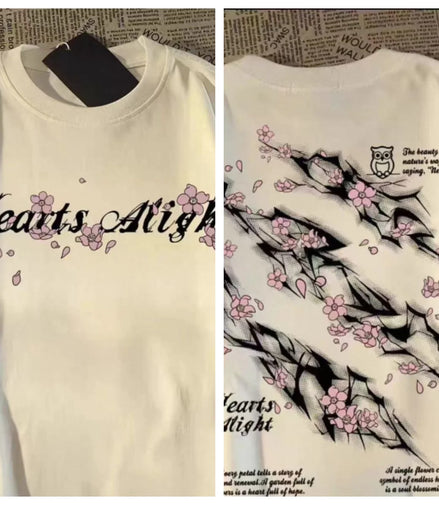 Lightning Petal Printed Short Sleeve T-Shirt Men's and Women's Loose High Street Street Trend Brand Clothes