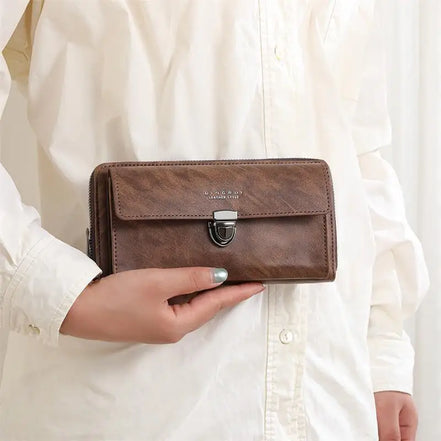 Luxury PU Wallet with Long Zipper for Men and Women; Multi-Card Slots, Coin Pocket, Phone Bag and Business Style Purse.