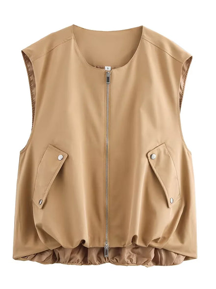 Retro Brown Suede Lapel Zippered Short Jackets Women's Casual Full Sleeves Pocket Loose Coats 2026 Spring Daily Commute Outwear