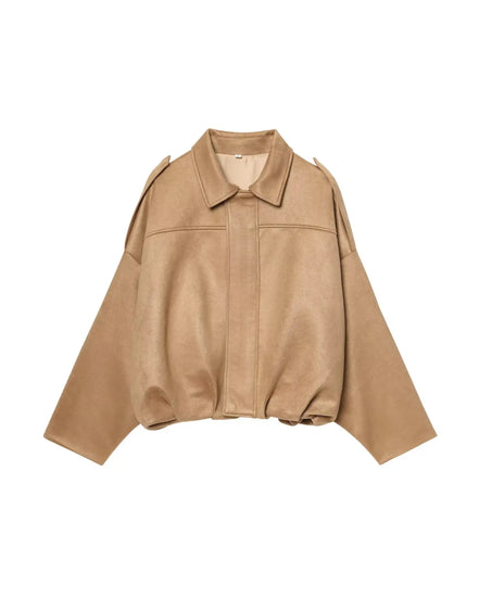 Retro Style Suede Jacket Zipper Collar Outerwear for Women Medium Thickness Long Sleeve Street Fashion Loose Fit Autumn Winter