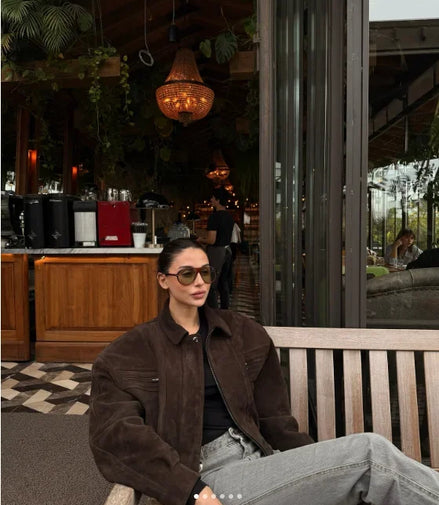 Retro Brown Suede Lapel Zippered Short Jackets Women's Casual Full Sleeves Pocket Loose Coats 2026 Spring Daily Commute Outwear