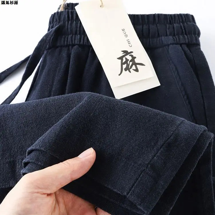 l Linen Cotton Linen Casual Straight Leg Pants Breathable Mungo Elastic ket Sle Lazy Feeling Trousers