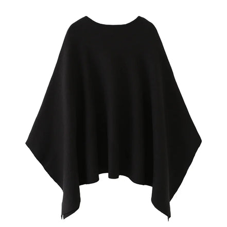 ETJ 2025 women's new fashion oversized loose version of the round neck cape sweater solid color bat sleeve sweater