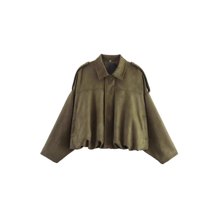 Retro Style Suede Jacket Zipper Collar Outerwear for Women Medium Thickness Long Sleeve Street Fashion Loose Fit Autumn Winter