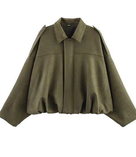 Women's Bomber Jackets Coats Fashion Turn-down Collar Long Sleeve Loose Coats Vintage Female Outerwear Chic Tops