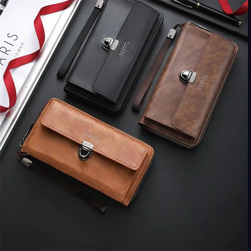 Luxury PU Wallet with Long Zipper for Men and Women; Multi-Card Slots, Coin Pocket, Phone Bag and Business Style Purse.