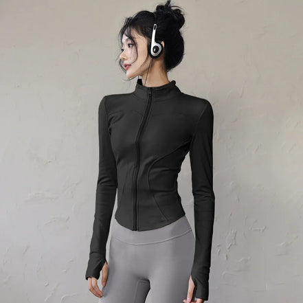 Slim Fit Short Waist-Cinching Running And Cycling Jacket Quick Dry Breathable Polyester Yoga Fitness Wear Women's Outerwear
