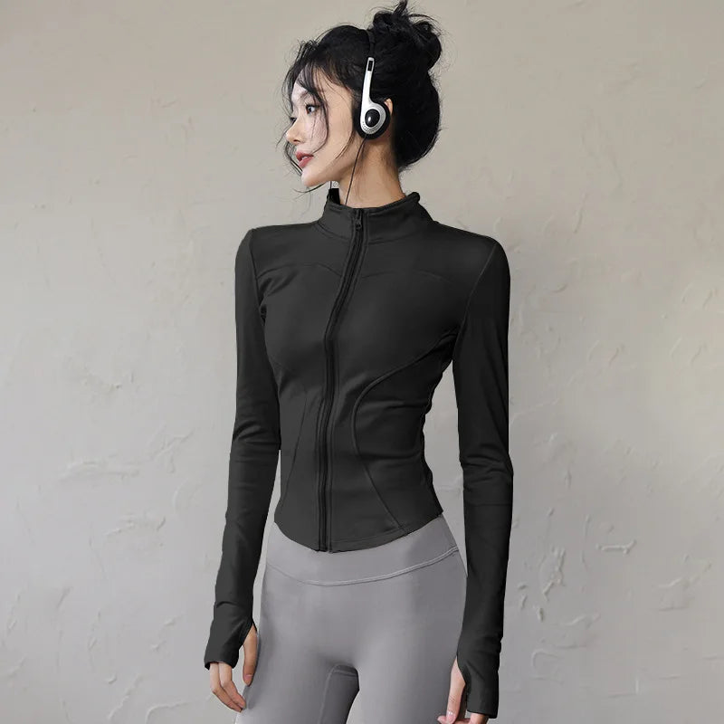 Slim Fit Short Waist-Cinching Running And Cycling Jacket Quick Dry Breathable Polyester Yoga Fitness Wear Women's Outerwear