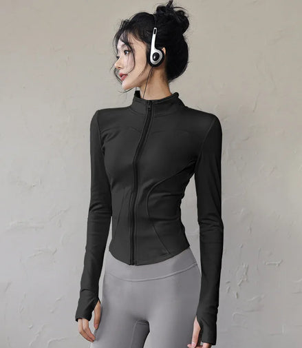 Slim Fit Short Waist-Cinching Running And Cycling Jacket Quick Dry Breathable Polyester Yoga Fitness Wear Women's Outerwear
