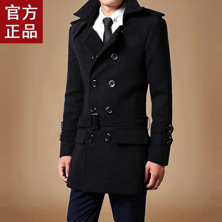 Men's Medium-length Woolen Overcoat 2023 Autumn Winter New Fleece-lined Thickened Trendy Flow Casual Scene