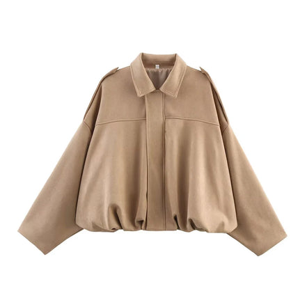 Women's Bomber Jackets Coats Fashion Turn-down Collar Long Sleeve Loose Coats Vintage Female Outerwear Chic Tops
