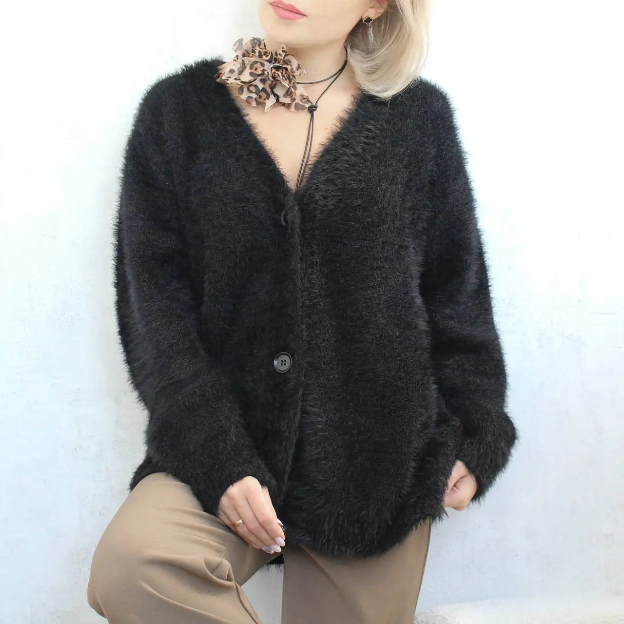 Loose Long Sve Knitted Cardigan Faux Mink Coat Sle Comfortable Fit Women's Premium Quali A-Line Knitwear V-Ne Button up
