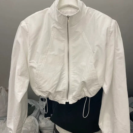 2024 Autumn Vintage Women's Windbreaker Cropped Jackets Harajuku Oversized Streetwear Long Sleeve Fashion Female Elegant Top