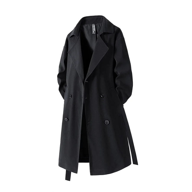 2025 Autumn Mens Long Coat American Streetwear Vintage Over Knee Trench Coat Casual Retro Waterproof Windbreaker