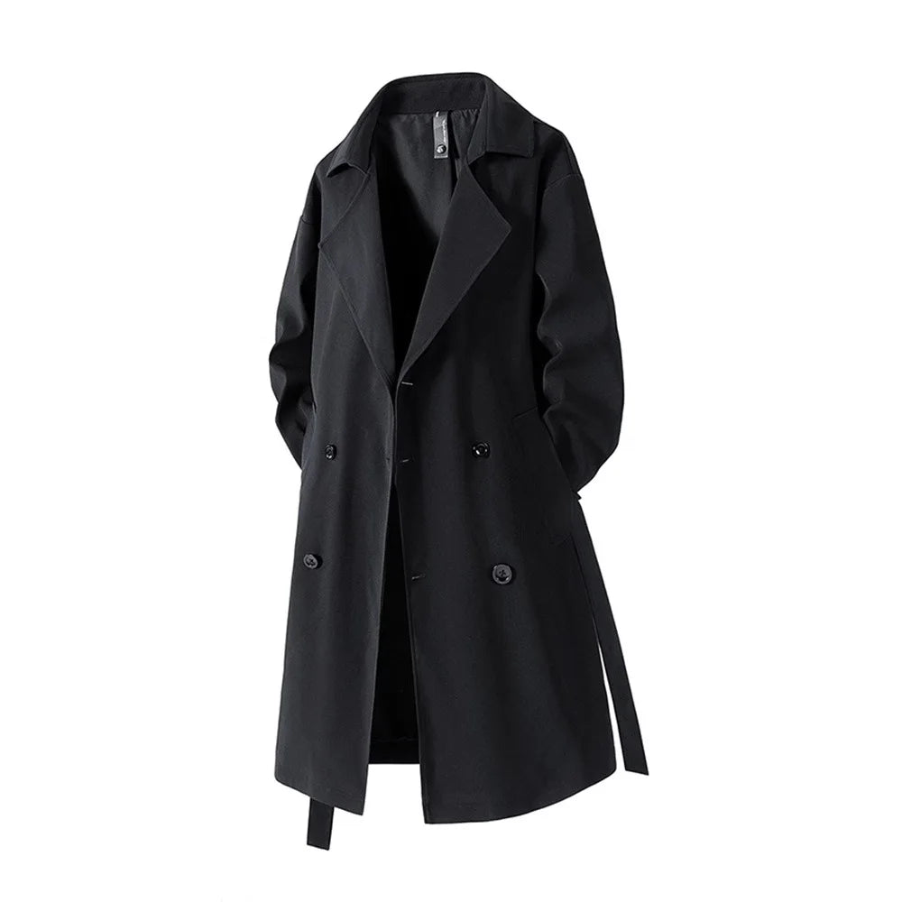 2025 Autumn Mens Long Coat American Streetwear Vintage Over Knee Trench Coat Casual Retro Waterproof Windbreaker