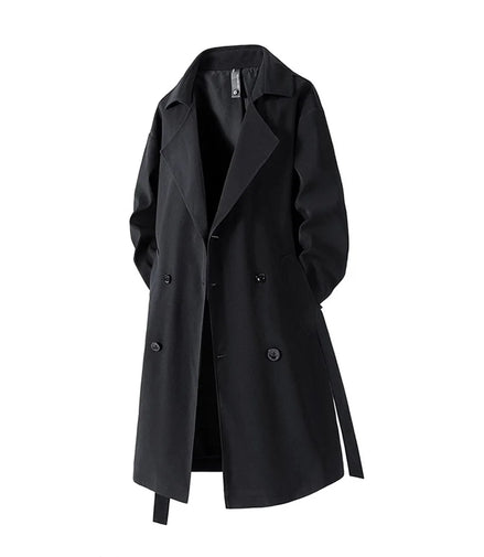 2025 Autumn Mens Long Coat American Streetwear Vintage Over Knee Trench Coat Casual Retro Waterproof Windbreaker
