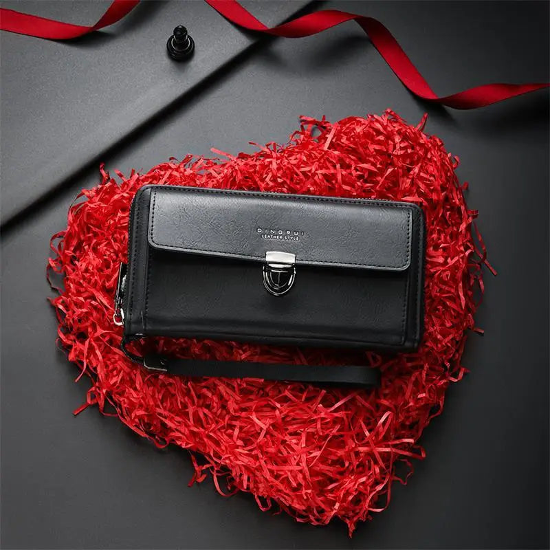 Luxury PU Wallet with Long Zipper for Men and Women; Multi-Card Slots, Coin Pocket, Phone Bag and Business Style Purse.