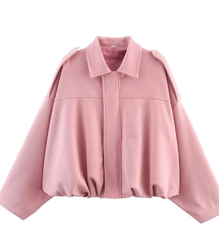 Women's Bomber Jackets Coats Fashion Turn-down Collar Long Sleeve Loose Coats Vintage Female Outerwear Chic Tops
