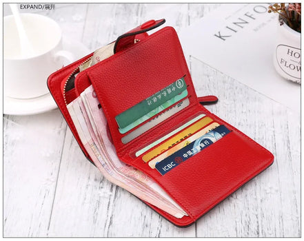 Luxury Brand Women Wallets Red Black PU Leather Small Mini Coin Purse Hasp Card Holder Lady Wallet Zipper Female Leather Buckle