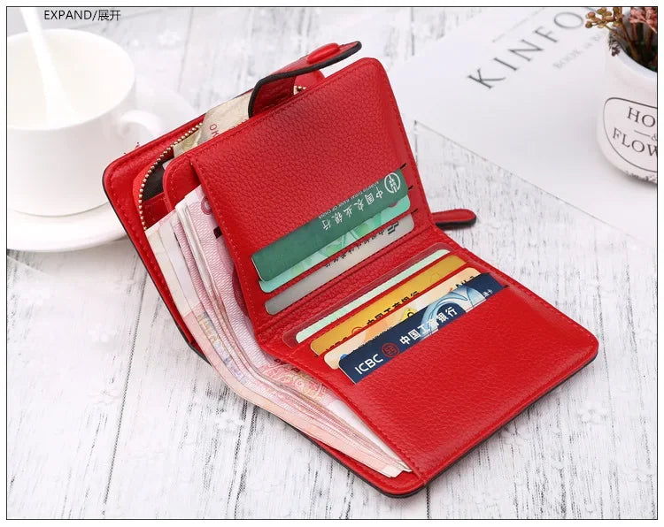 Luxury Brand Women Wallets Red Black PU Leather Small Mini Coin Purse Hasp Card Holder Lady Wallet Zipper Female Leather Buckle