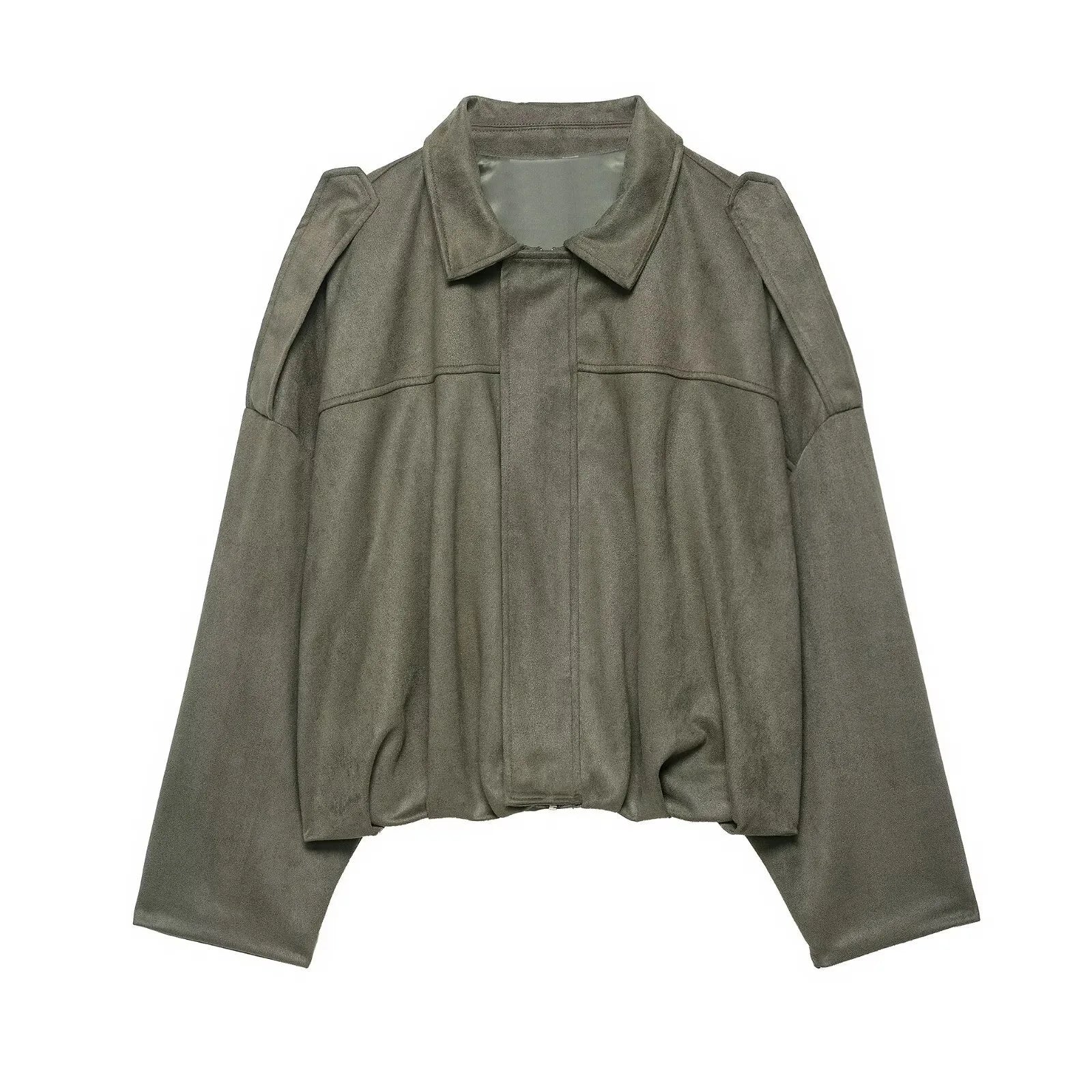 Retro Style Suede Jacket Zipper Collar Outerwear for Women Medium Thickness Long Sleeve Street Fashion Loose Fit Autumn Winter
