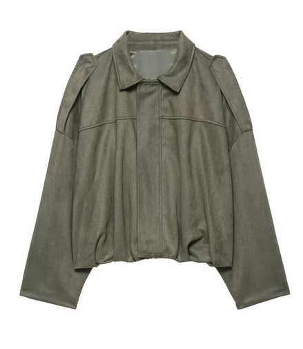 Retro Style Suede Jacket Zipper Collar Outerwear for Women Medium Thickness Long Sleeve Street Fashion Loose Fit Autumn Winter