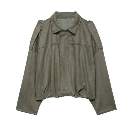 Women's Suede Jacket Outerwear Pilots Style Zipper Closure Medium Thickness Loose Fit Street Style Pure Color Casual Coat