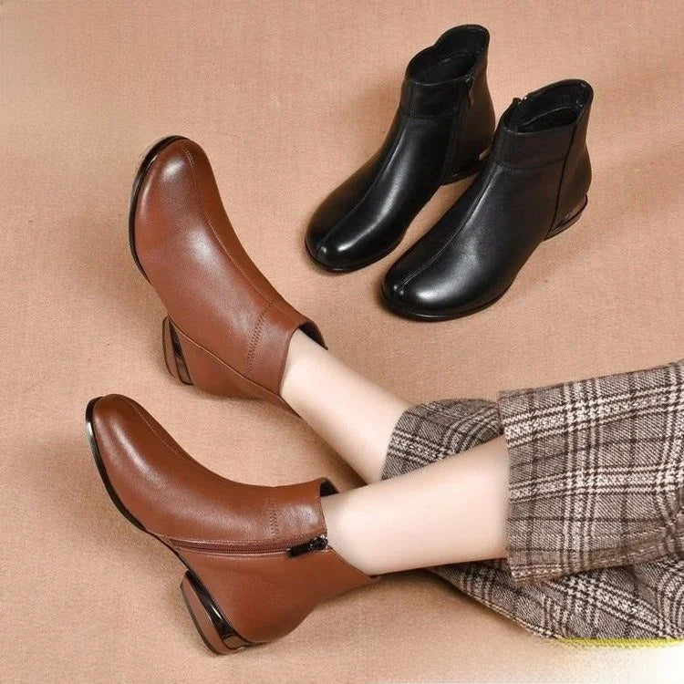 Leather  Boots Women's ort Boots Fce Lined Anti-slip Low Heel Casual Sle Autumn Winter Faion Boots