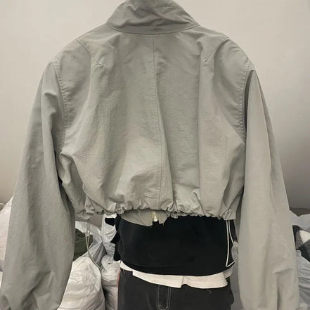 2024 Autumn Vintage Women's Windbreaker Cropped Jackets Harajuku Oversized Streetwear Long Sleeve Fashion Female Elegant Top