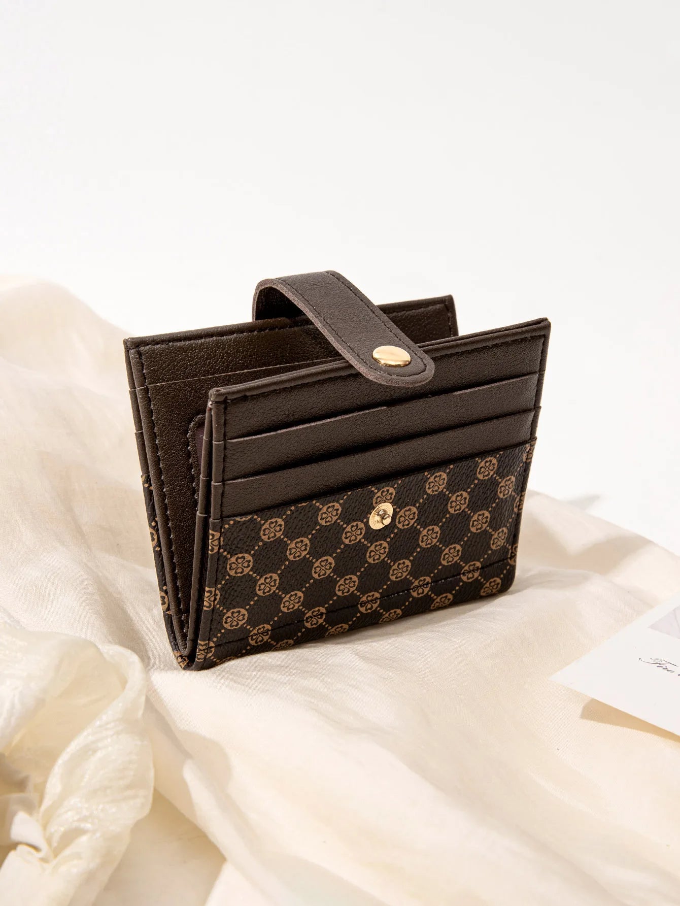 Luxury Classic Folding Wallet Small Lightweight Women's Wallet Retro Print Mini Card Holder Multi-function ID Card Coin Purse