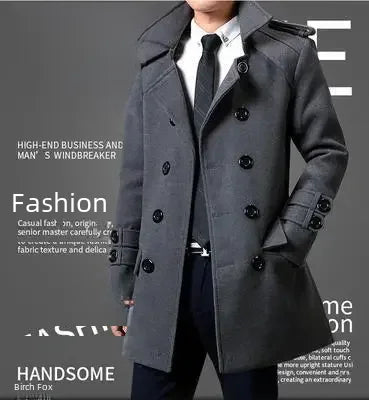Men's Medium-length Woolen Overcoat 2023 Autumn Winter New Fleece-lined Thickened Trendy Flow Casual Scene