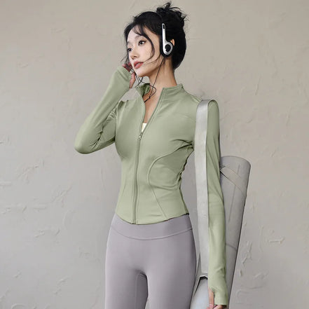 Slim Fit Short Waist-Cinching Running And Cycling Jacket Quick Dry Breathable Polyester Yoga Fitness Wear Women's Outerwear
