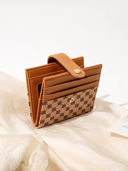 Luxury Classic Folding Wallet Small Lightweight Women's Wallet Retro Print Mini Card Holder Multi-function ID Card Coin Purse