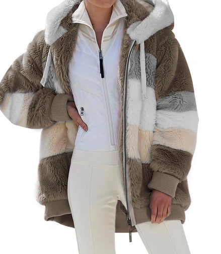 Oversized Jacket for Women Coat 2025 Autumn Winter Warm Plush Pocket Hooded Streetwear Loose Lady Zipper Cashmere Outerwear Coat