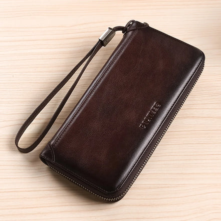 Men's leather wallet long new soft cowhide handbag travel light luxury simple large capacity anti-theft brush gradient color yel