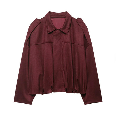 Women's Suede Jacket Outerwear Pilots Style Zipper Closure Medium Thickness Loose Fit Street Style Pure Color Casual Coat
