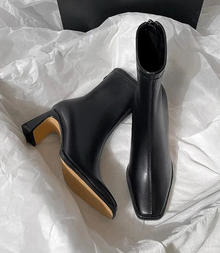 Vintage Warm Cotton Women Ankle Boots Fashion Elegant Square Toe Shoes Autumn Winter Thick Heel Women's Short Booties