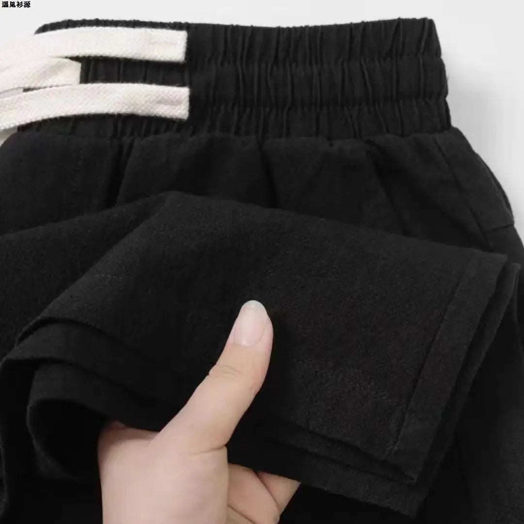 l Linen Cotton Linen Casual Straight Leg Pants Breathable Mungo Elastic ket Sle Lazy Feeling Trousers