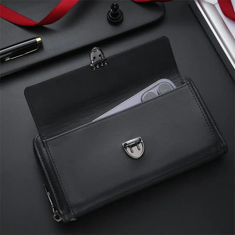 Luxury PU Wallet with Long Zipper for Men and Women; Multi-Card Slots, Coin Pocket, Phone Bag and Business Style Purse.