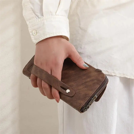 Luxury PU Wallet with Long Zipper for Men and Women; Multi-Card Slots, Coin Pocket, Phone Bag and Business Style Purse.