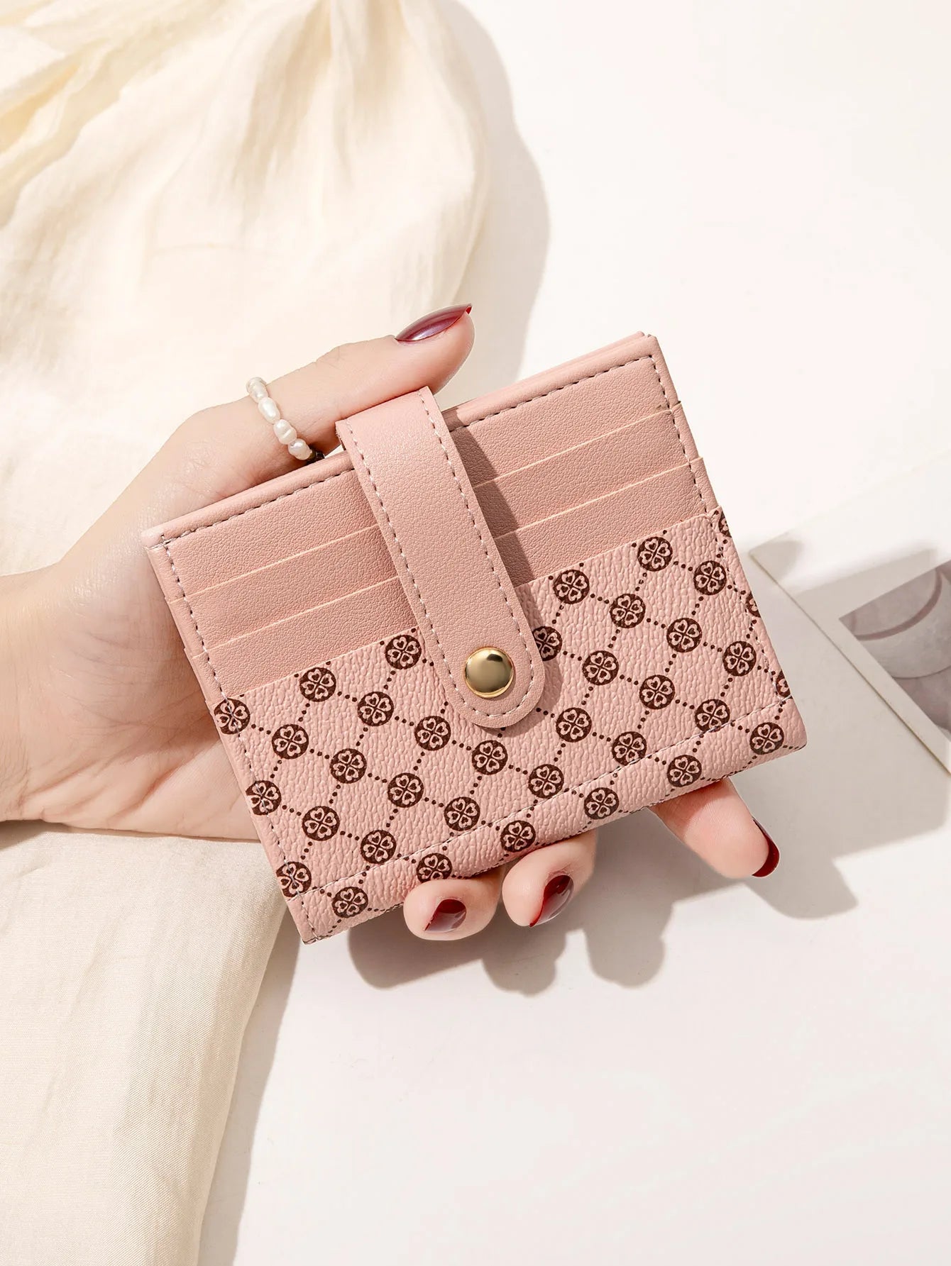 Luxury Classic Folding Wallet Small Lightweight Women's Wallet Retro Print Mini Card Holder Multi-function ID Card Coin Purse