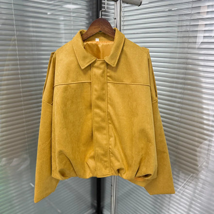 Women's Suede Jacket Outerwear Pilots Style Zipper Closure Medium Thickness Loose Fit Street Style Pure Color Casual Coat