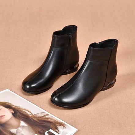 Leather  Boots Women's ort Boots Fce Lined Anti-slip Low Heel Casual Sle Autumn Winter Faion Boots