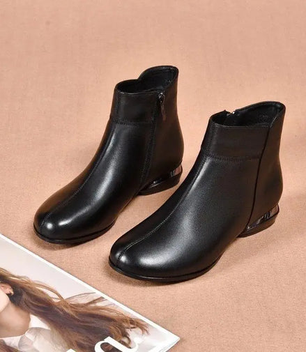 Leather  Boots Women's ort Boots Fce Lined Anti-slip Low Heel Casual Sle Autumn Winter Faion Boots