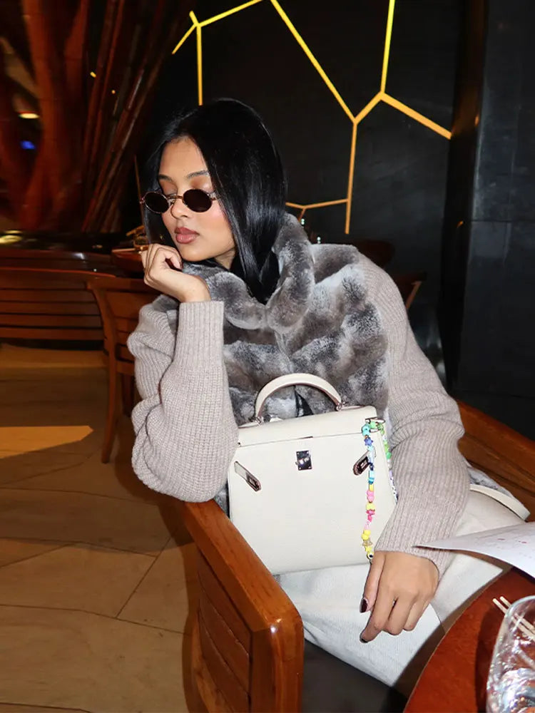 Knit Long Sleeve Faux Fur Patchwork Jacket Coat Women Zipper 2025 Winter Fashion Warm Female Cardigans Commute Lady Outwear Tops