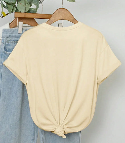 Summer American Retro Y2k Marine Animal Conch Bow Pattern T-shirt Women's Loose Round Neck Street Clothing Half-sleeved Top