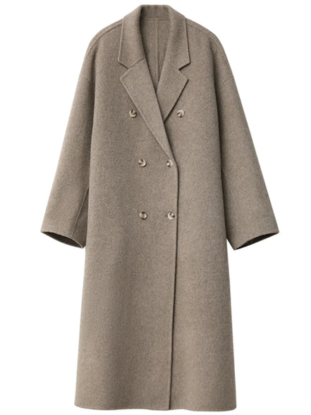 CHIC VEN Women Woolen Coat Double-breasted Basic Loose Casual Retro New Long Double-sided Female Overcoat Autumn Winter 2024