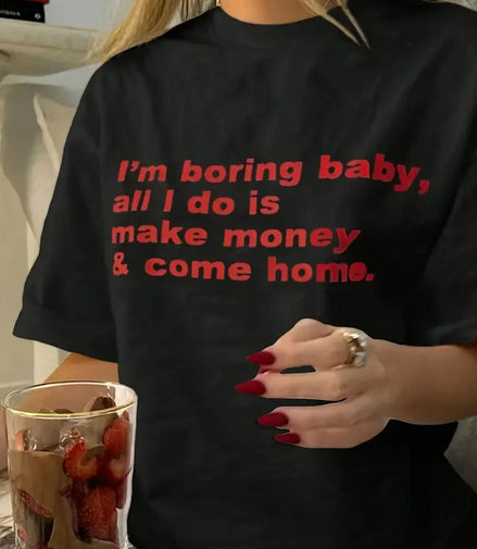 100% Cotton Hip Hop Women'S Summer Casual Crew Neck T-Shirt with Red Letter Print Short Sleeve Streetwear T Shirt Top Tee