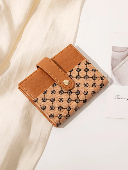 Luxury Classic Folding Wallet Small Lightweight Women's Wallet Retro Print Mini Card Holder Multi-function ID Card Coin Purse